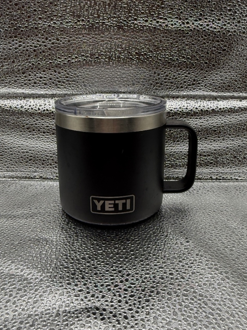 YETI Rambler 14 oz Mug Black SIMCO Logo Clear Lid Insulated Stainless Steel